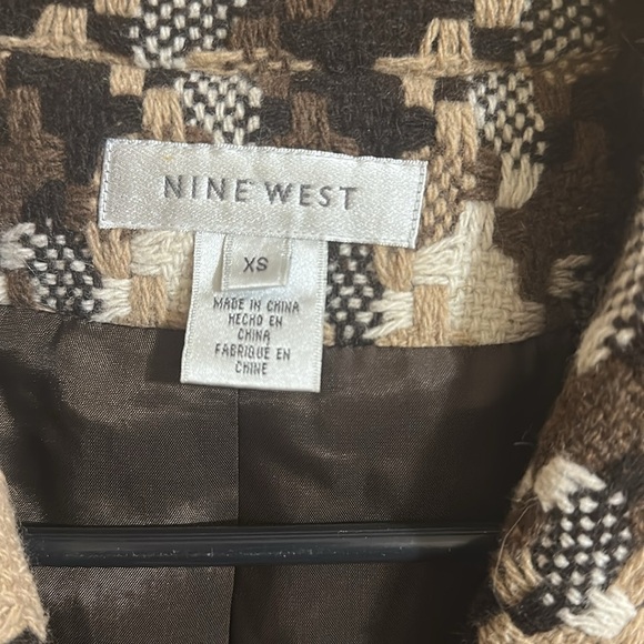 Vintage Nine West Houndstooth Coat in Brown/White/Tan Tweed Wool Coat. - Picture 3 of 7